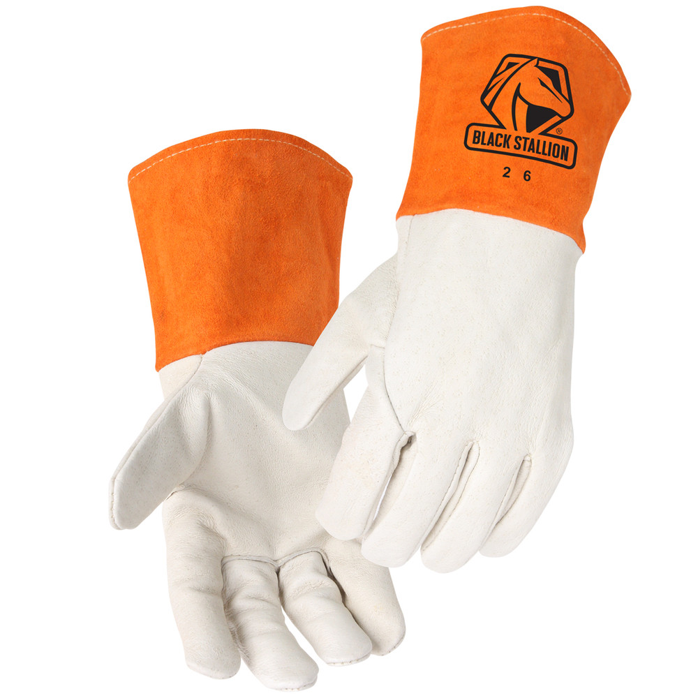 Black Stallion Light Grain Pigskin - Long CUFF MIG WELDING GLOVES Medium | Orange