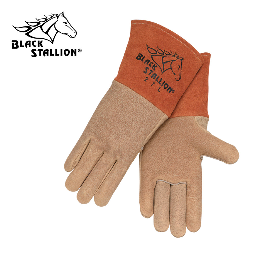 Black Stallion Grain Pigskin - Long CUFF MIG WELDING GLOVES Large