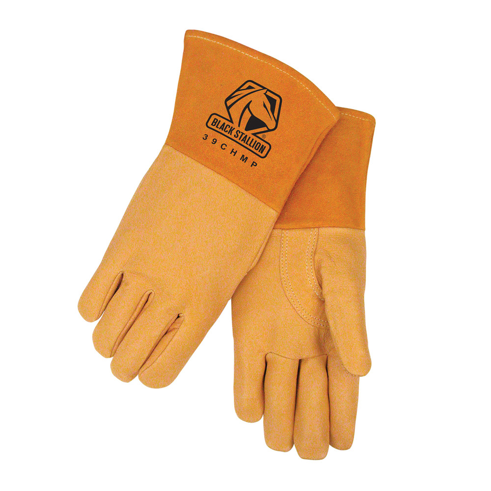 Black Stallion Grain Pigskin QUALITY MIG WELDING GLOVES Small | Golden Tan