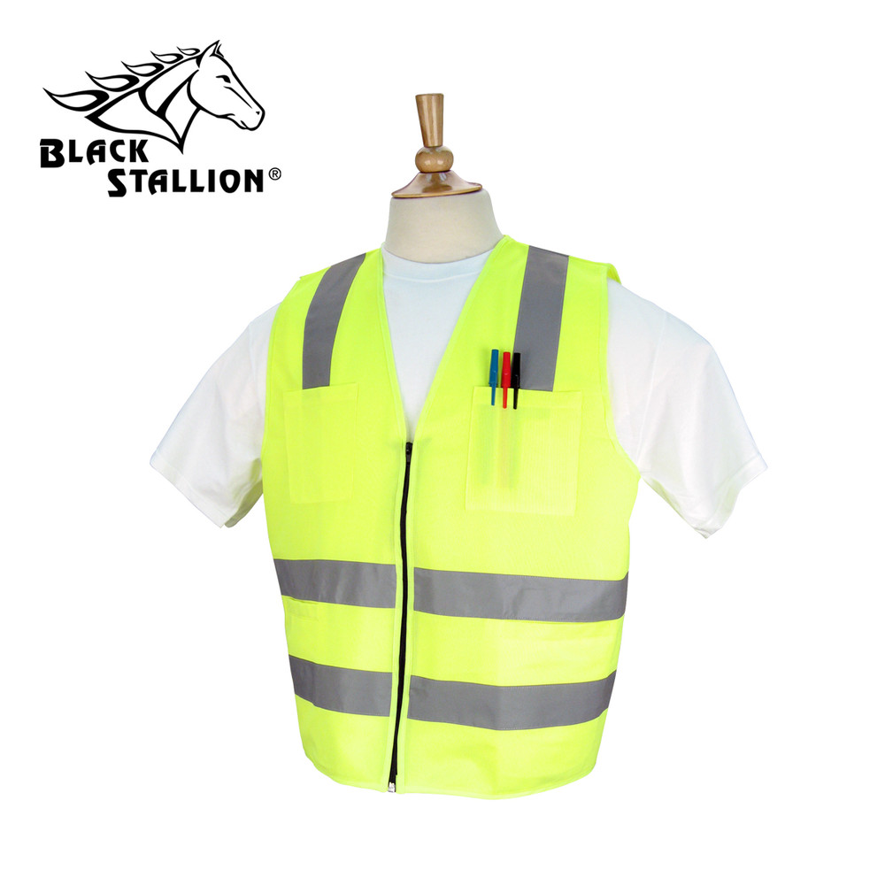 STANDARD - ZIPPER Front SAFETY VEST - ANSI CLASS 2 2XL Black Stallion