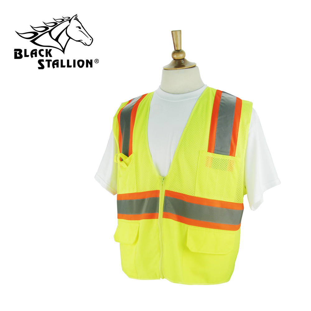 MESH SHLDRS/SOLID BOTTOM SAFETY VEST W/REFLECTIVES XL Black Stallion