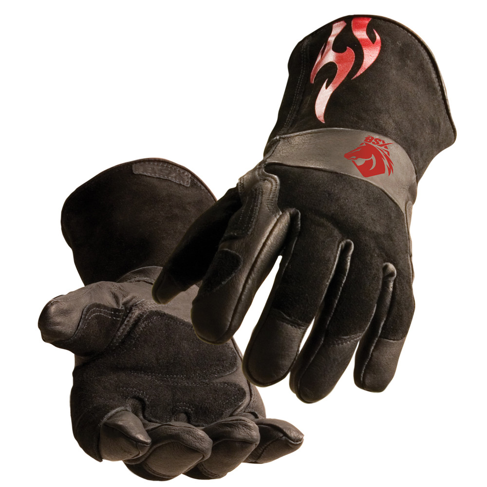 Black Stallion BSX Black - Red FLAMES STICK/MIG WELDING GLOVES Medium