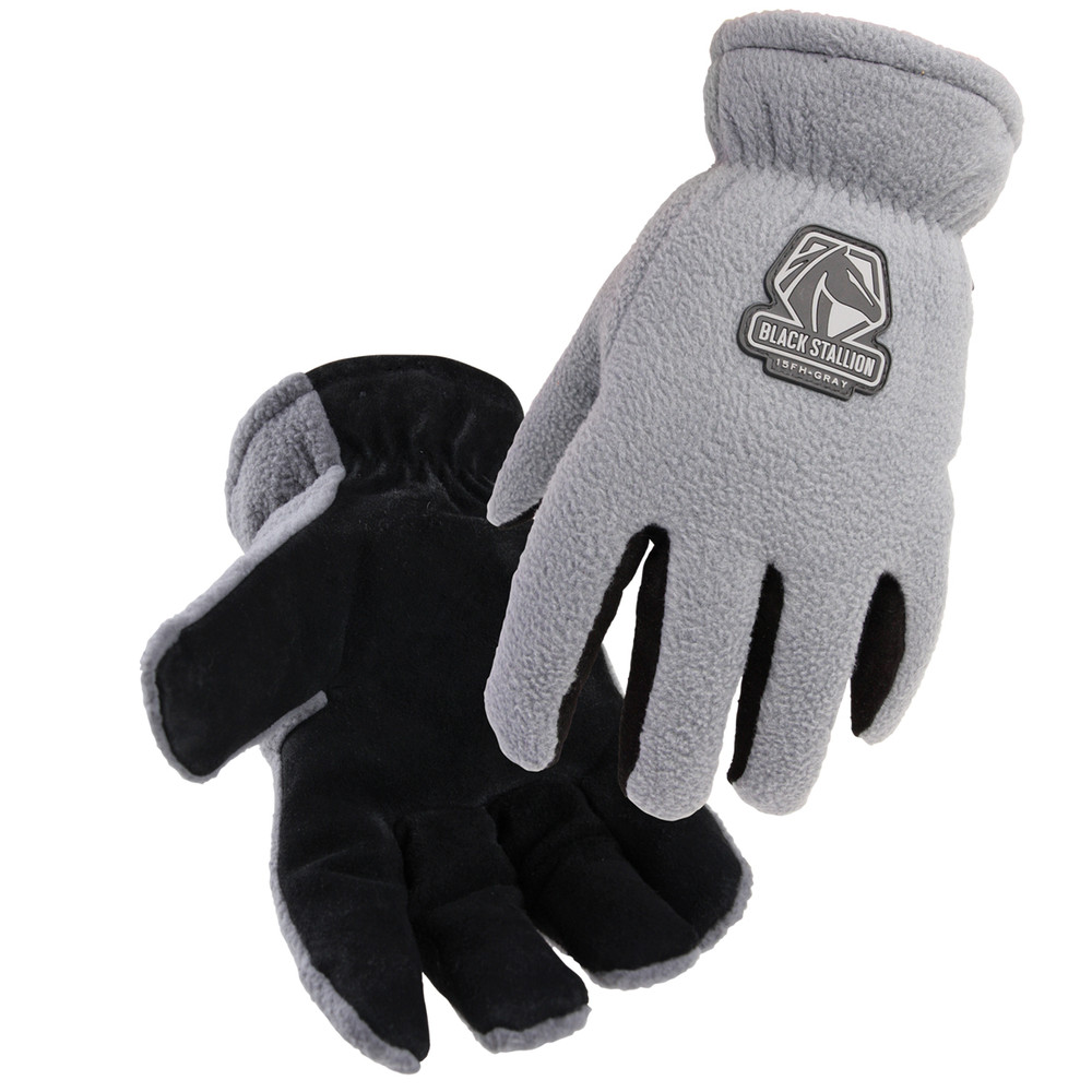 Black Stallion POLAR FLEECE/COW Split - MULTIBLEND INSULATED DRIVER'S STYLE GLOVES Small | Gray/Black