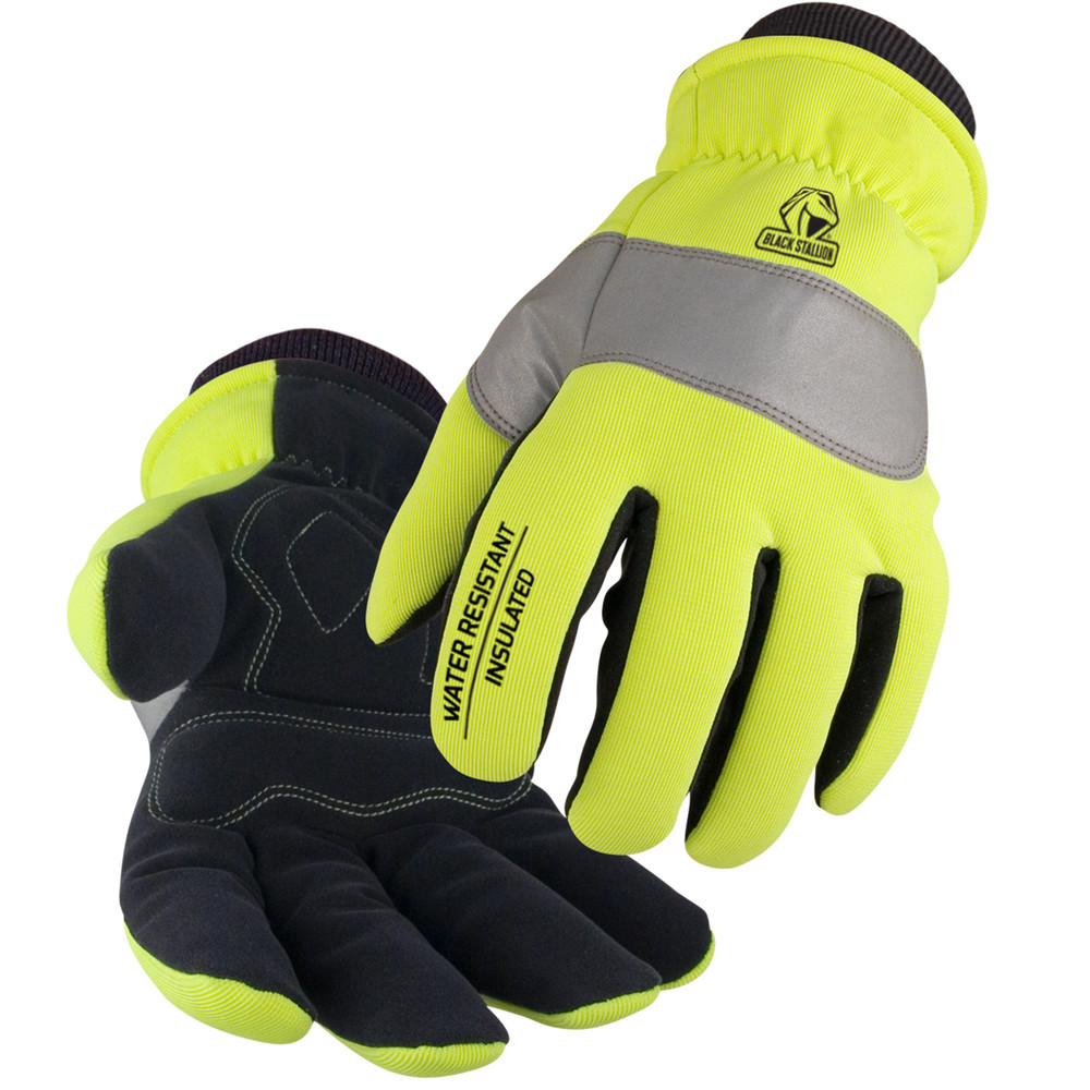 Black Stallion SPANDEX and SYNTHETIC LEATHER INSULATED MECHANIC'S STYLE GLOVES Small | Lime Green/Black