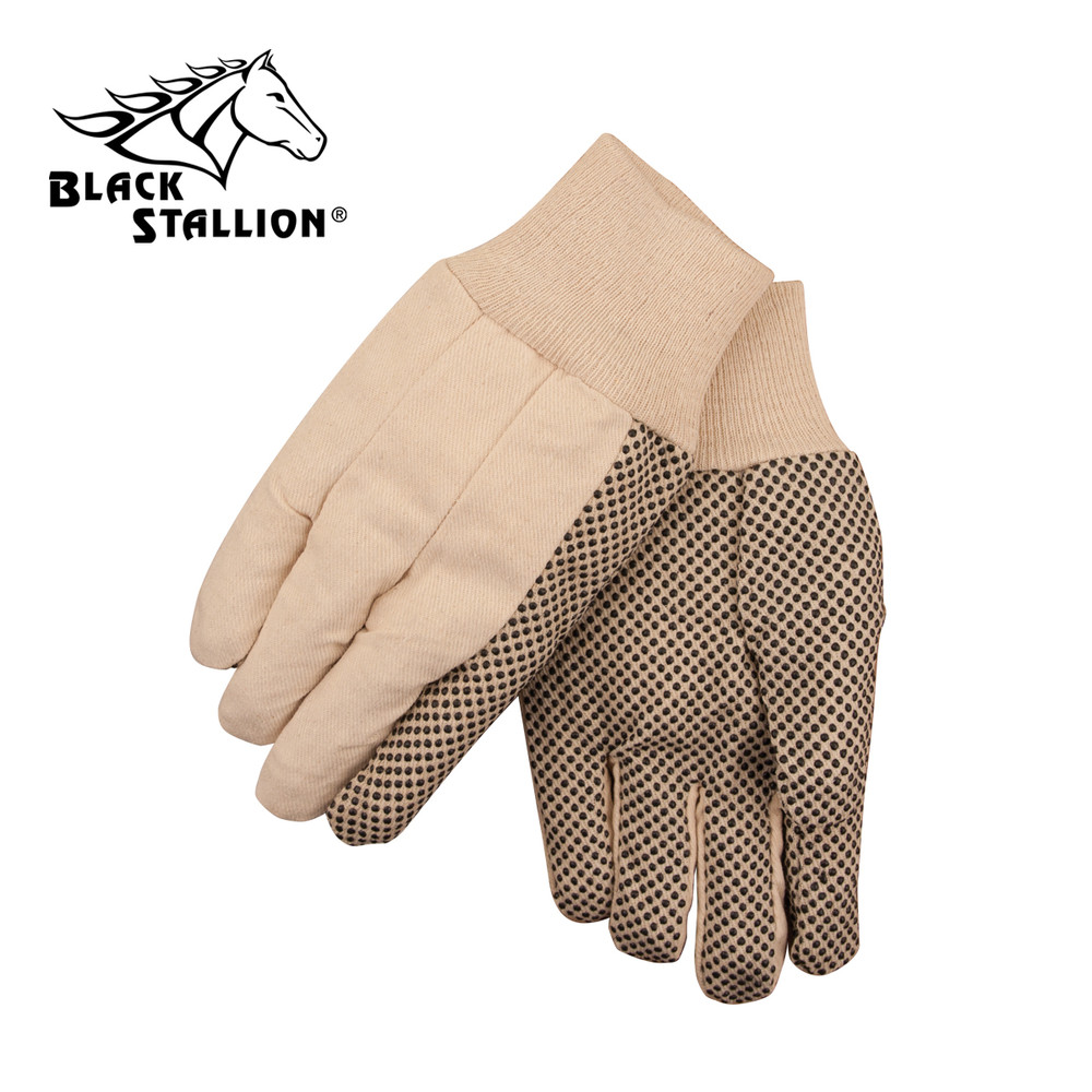 Black Stallion 8 oz COTTON - GRIPPING DOTS CANVAS Industrial GLOVES Small