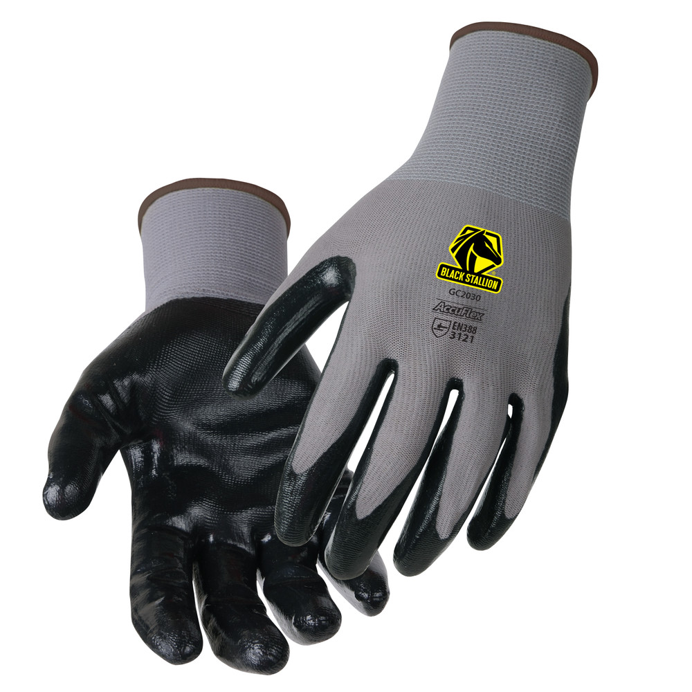Black Stallion NITRILE COATED PALM NYLON KNIT GLOVES Medium | Gray/Black