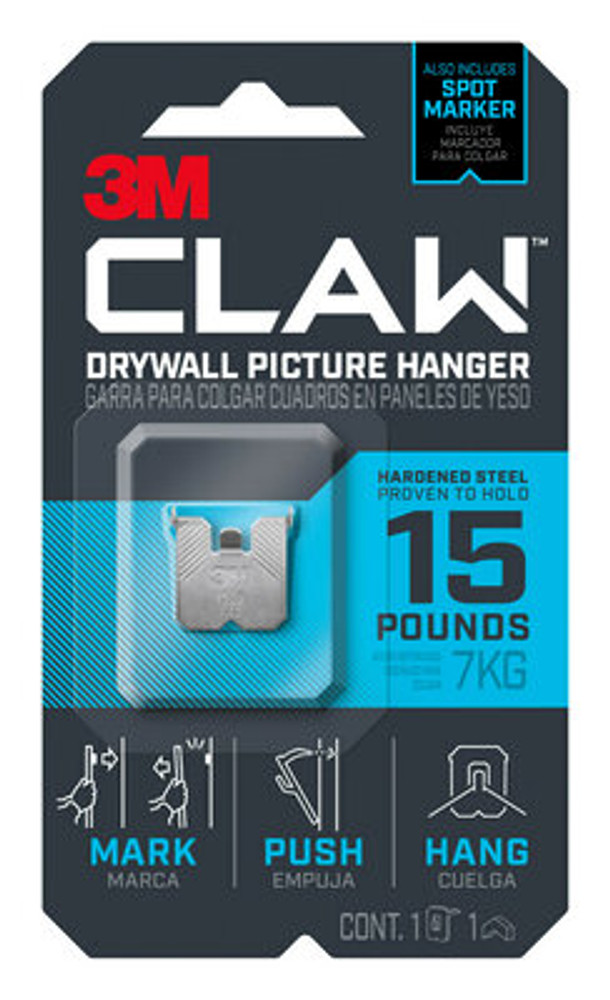 3M CLAW Drywall Picture Hanger 15 lb with Temporary Spot Marker 3PH15M-1ES, 1 hanger, 1 marker