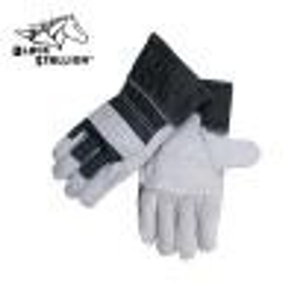 SPLIT COWHIDE PATCHED PALM BASIC LEATHER PALM Work GLOVES Large Black Stallion