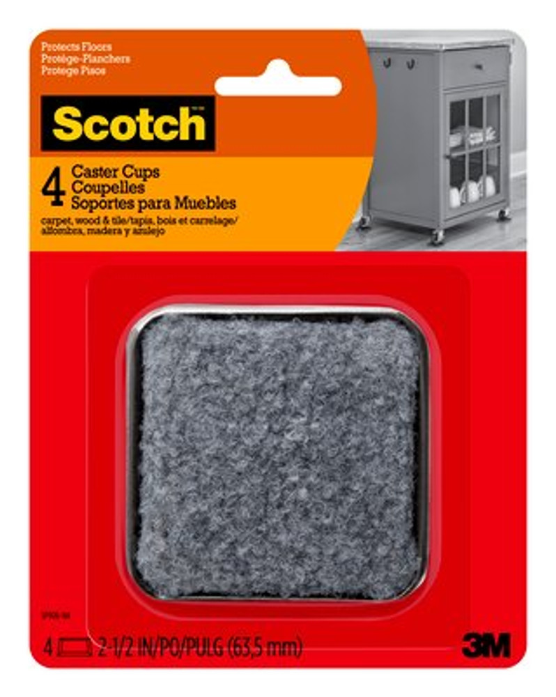 Scotch Caster Cups SP906-NA, Square Felt Gray 2.5-in 4/pk