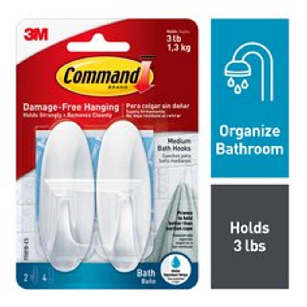 Command Designer Hook with Water-Resistant Strips 17081B-ES 85158 Industrial 3M Products & Supplies | White