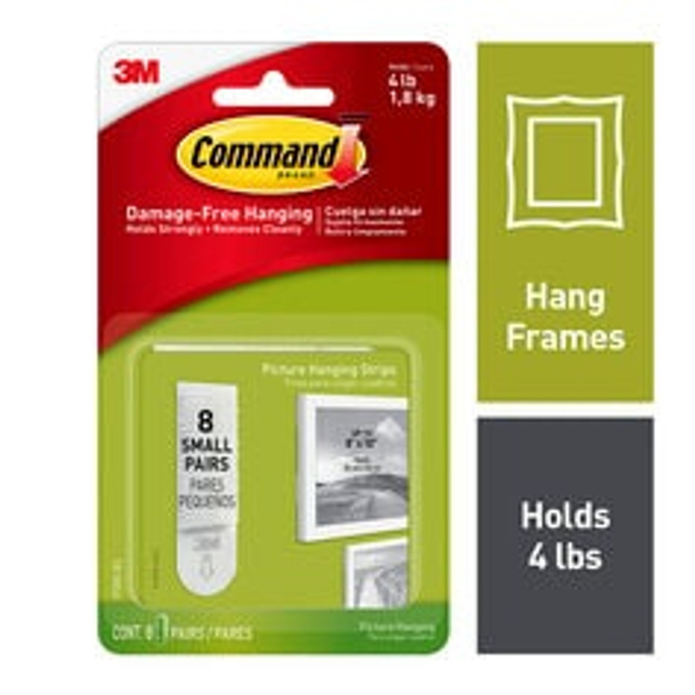 Command Small Picture Hanging Strips 17205-ES, 8 Pairs 94928 Industrial 3M Products & Supplies | White