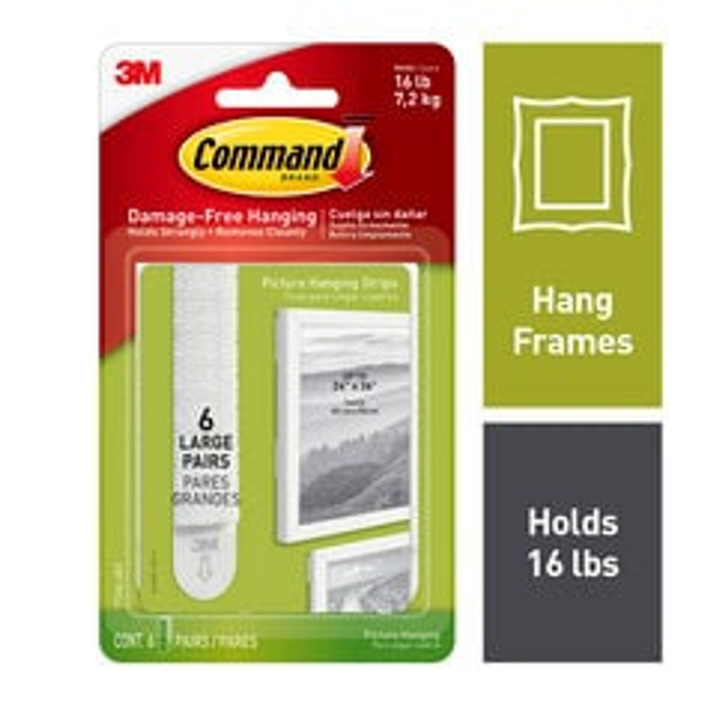 Command Large Picture Hanging Strips 17206-6ES, 6 Pairs 94671 Industrial 3M Products & Supplies | White