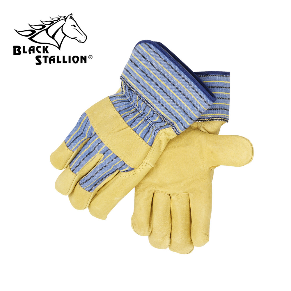 Black Stallion Grain Pigskin - STRAP Back PREMIUM LEATHER PALM Work GLOVES Large
