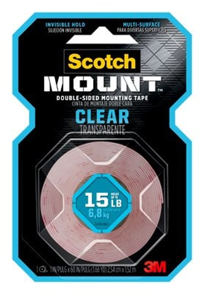 Scotch-Mount Clear Double-Sided Mounting Tape 410H, 1 in x 60 in (2,54 cm x 1,52 m)