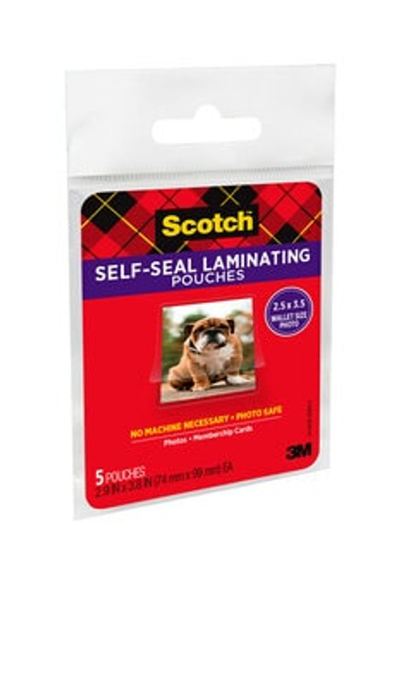 Scotch Self-Sealing Laminating Pouches PL903G-SRR, 2.9 in x 3.8 in (74 mm x 99 mm) 59723