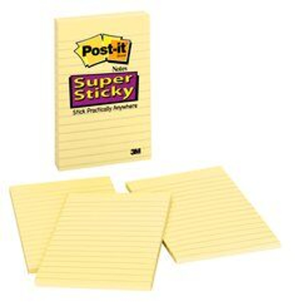 Post-it Super Sticky Notes 660-3SSCY, 4 in x 6 in Canary Yellow, Lined,3 Pads/Pack 91349