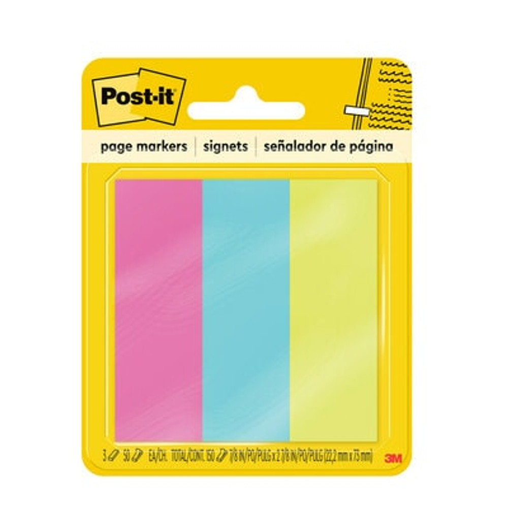 Post-it® Page Markers, 7/8 in. x 2-7/8 in., 50 Sheets/Color, 150 Sheets Total