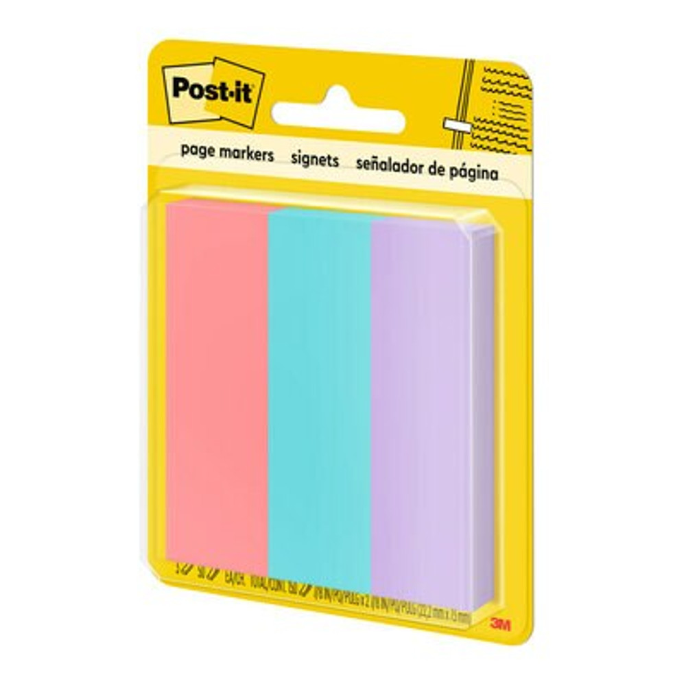 Post-it Page Markers 5222, 1 in x 3 in x in (22,2 mm x 73 mm), Assorted
Colors, 3 Pads/Pack, 50 Sheets/Pad