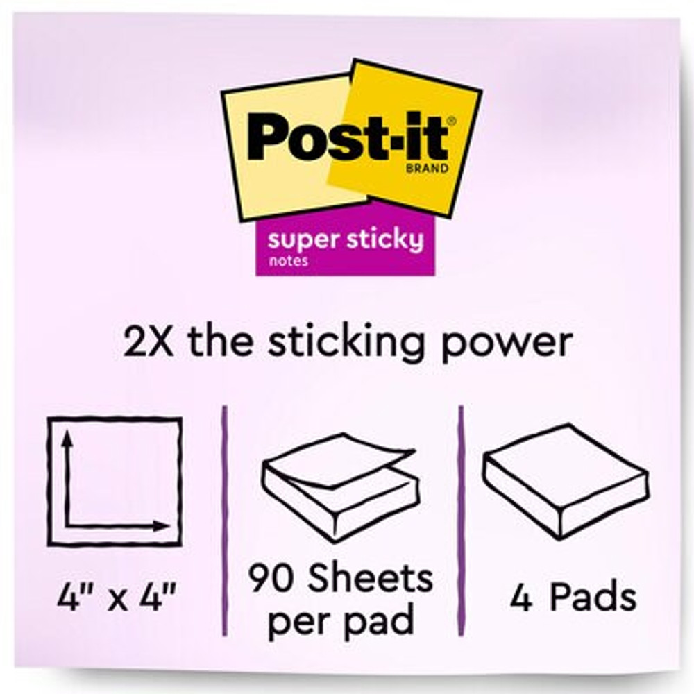 Post-it Super Sticky Recycled Notes 675-4SST, 4 in x 4 in (101 mm x 101mm) Bora Bora Collection, Lined, 4 Pads/Pk 35819