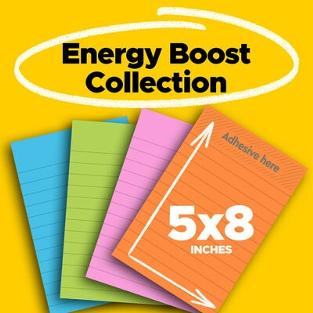 Post-it Super Sticky Notes 5845-SSUC, 5 in x 8 in (127 mm x 203 mm) Energy Boost, Lined, 4 Pads/Pack