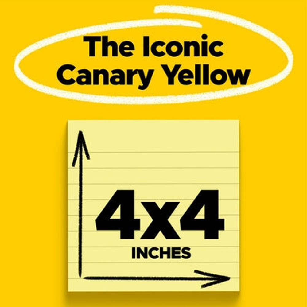 Post-it Super Sticky Notes 675-6SSCY 4 in x 4 in, Canary Yellow 6 pk 90sh/pd Lined 53126