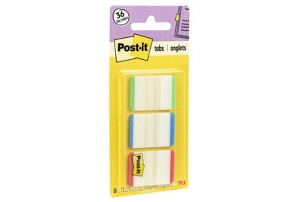 Post-it Durable Tabs 686L-GBRT, 1 in. x 1.5 in. Green, Blue, Red 6 pk/
inner, 24 pk/cs