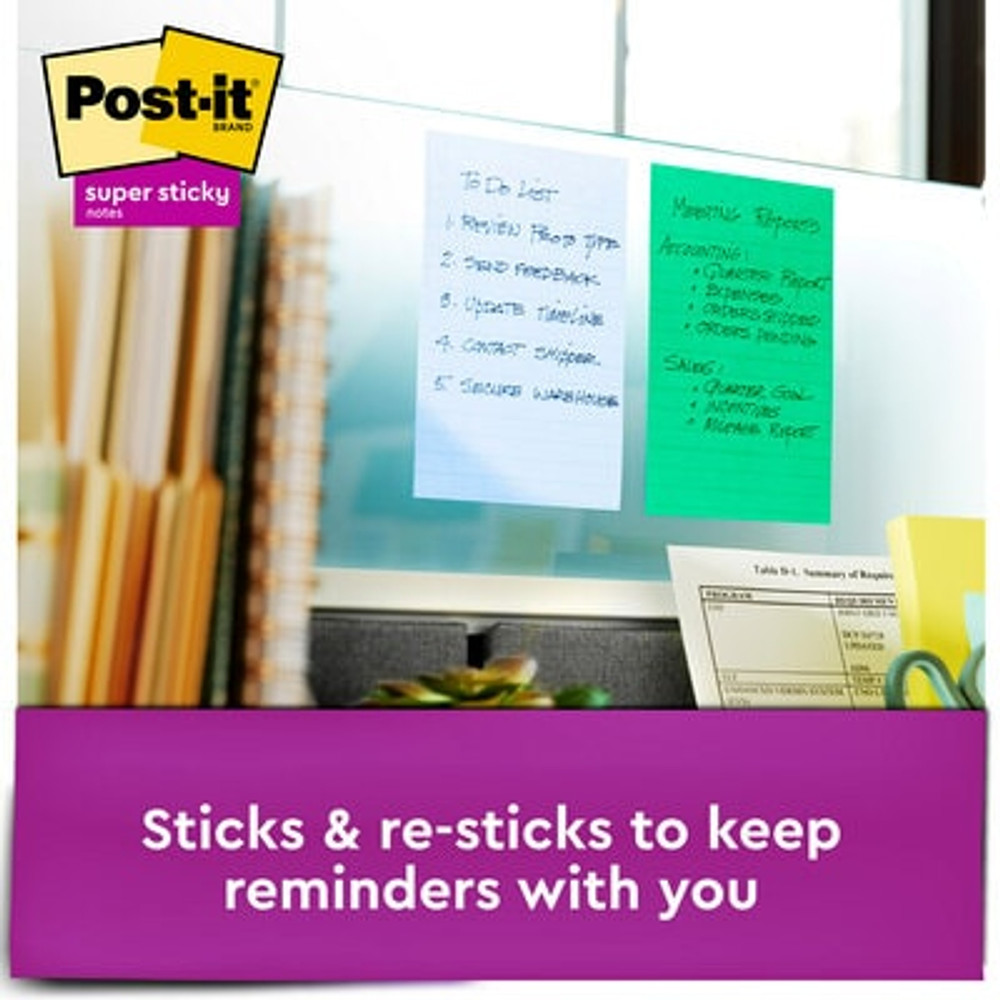 Post-it Super Sticky Recycled Notes 660-3SST, 4 in x 6 in (101 mm x 152mm) Bora Bora Collection, Lined, 3 Pads/Pack 46910