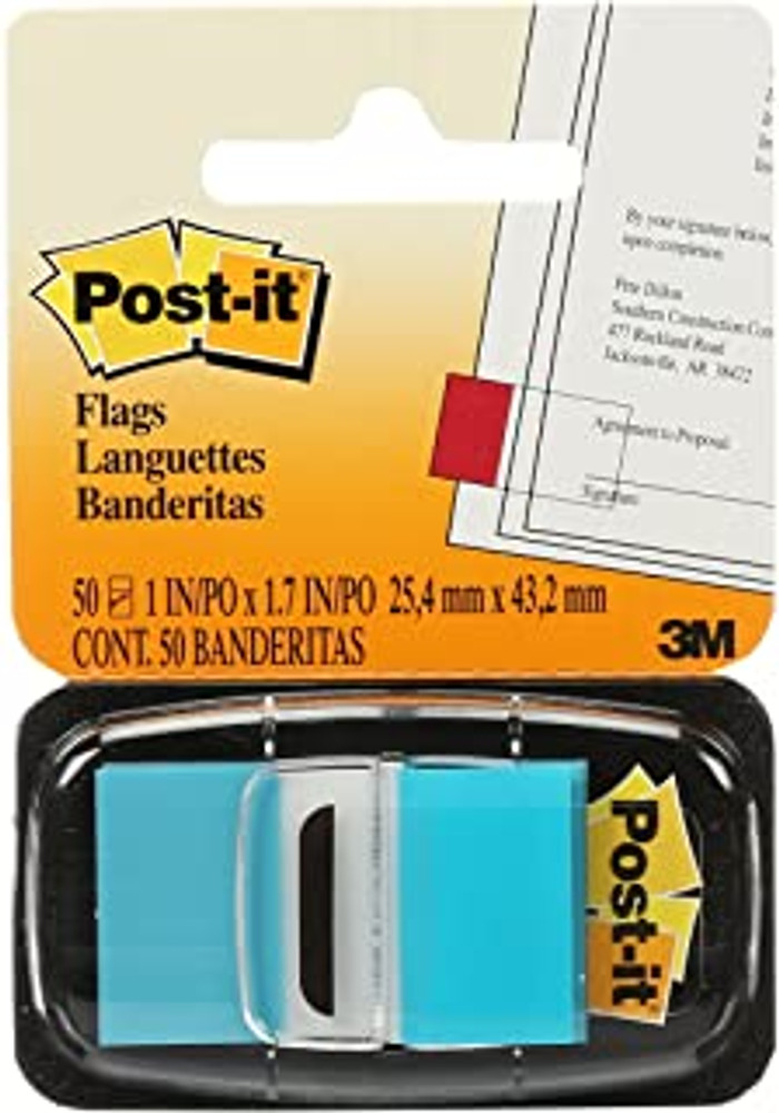 Post-it Flags 680-23 (36) 1 in x 1.7 in (25,4 mm x 43,2 mm) Bright Blue 70503