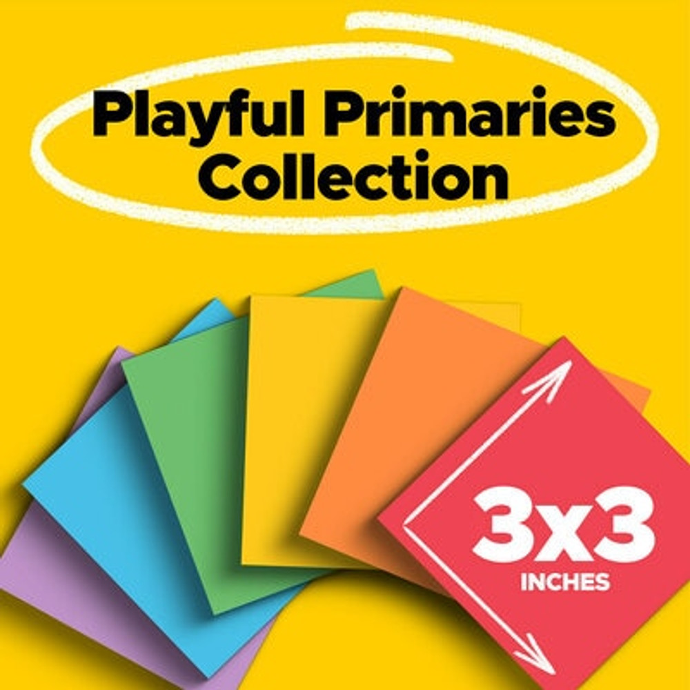 Post-it Super Sticky Notes 654-12SSAN, 3 in x 3 in (76 mm x 76 mm), Playful Primaries Collection