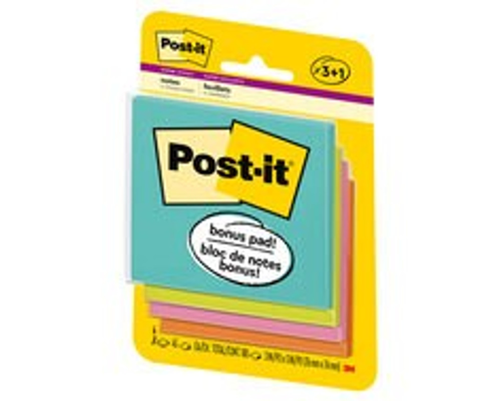 Post-it Super Sticky Notes 3321-SSMIA-B, 3 in x 3 in (76 mm x 76 mm),Miami Collection, 4 Pads/Pack, 45 Sheets/Pad 589