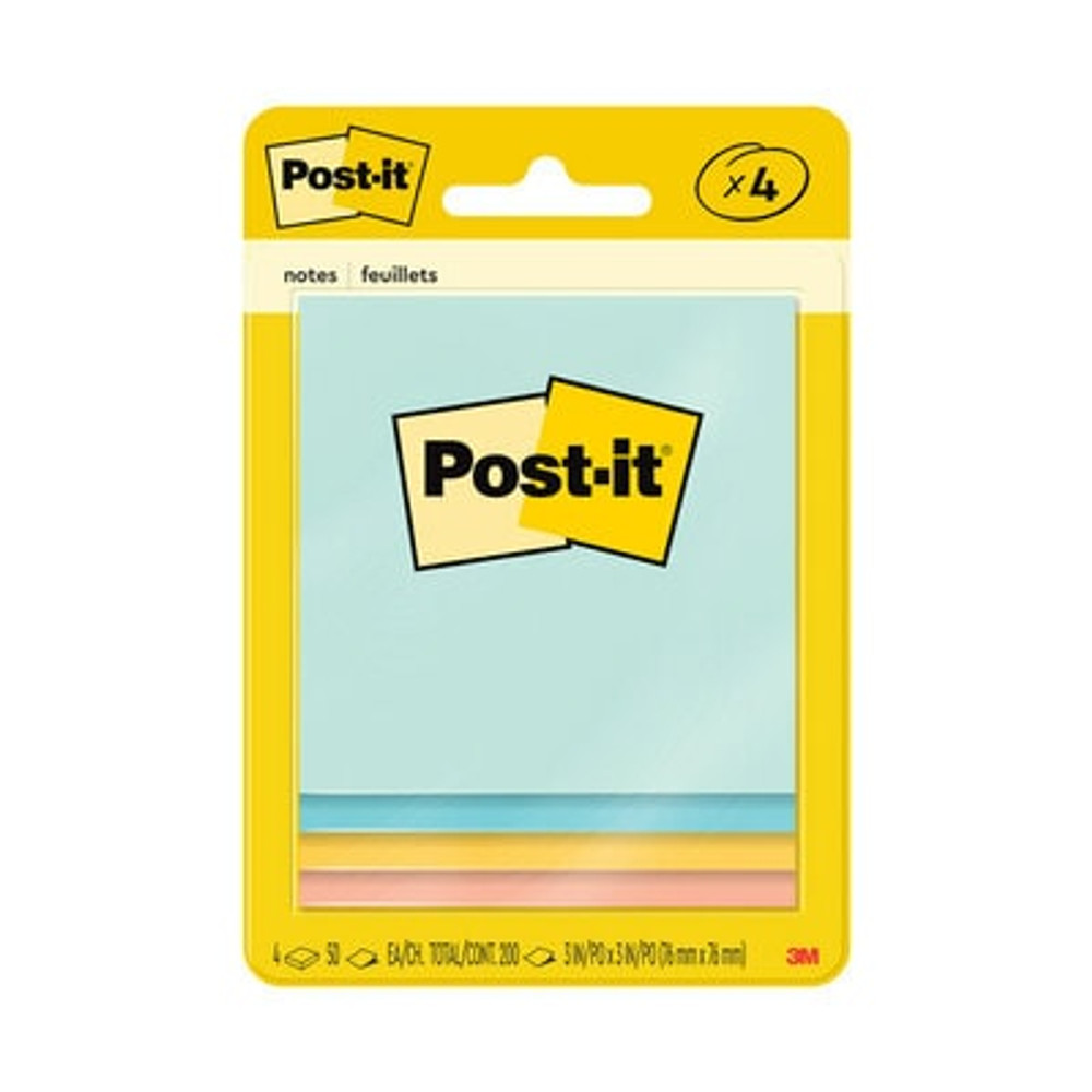 Post-it Notes, 3x3 in, 4 Pads, Beachside Café  Collection, 50 sheets/pd