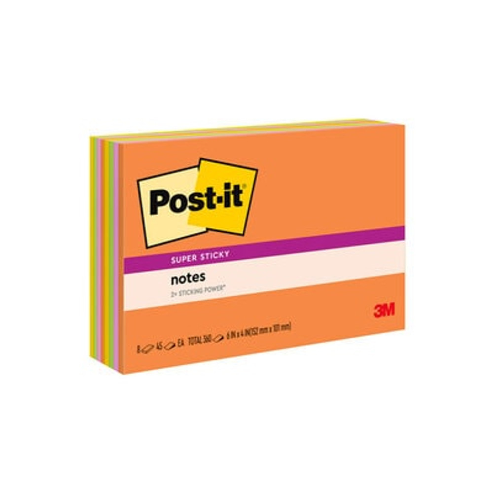 Post-it® Super Sticky Notes, 6 in x 4 in, Energy Boost Collection, 8 Pads/Pack, 45 Sheets/Pad