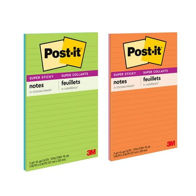 Post-it® Super Sticky Notes, 5 in x 8 in, Energy Boost, Lined, 4 Pads/Pack