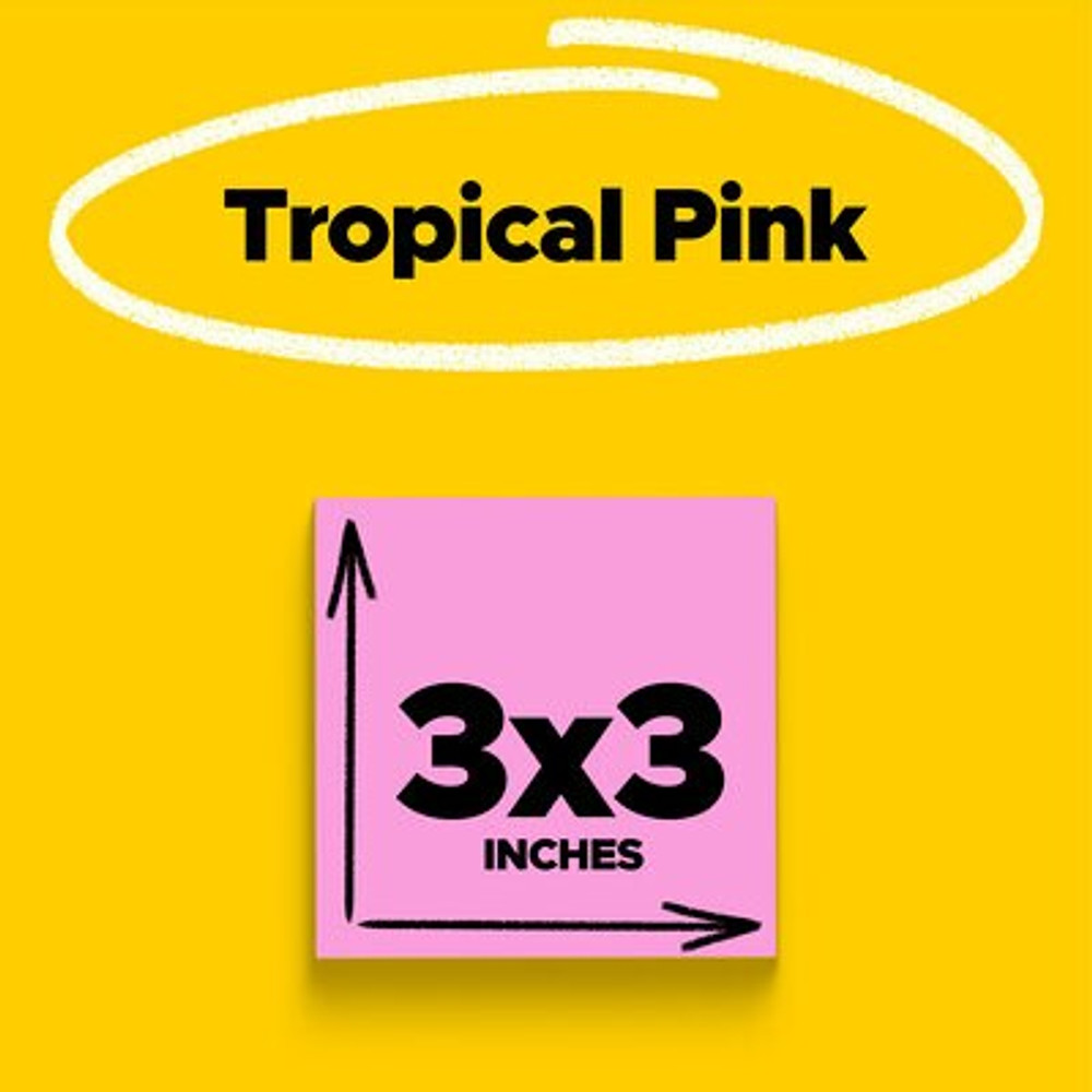 Post-it Super Sticky Notes 654-5SSNP, 3 in x 3 in (76 mm x 76 mm), Neon Pink 36479
