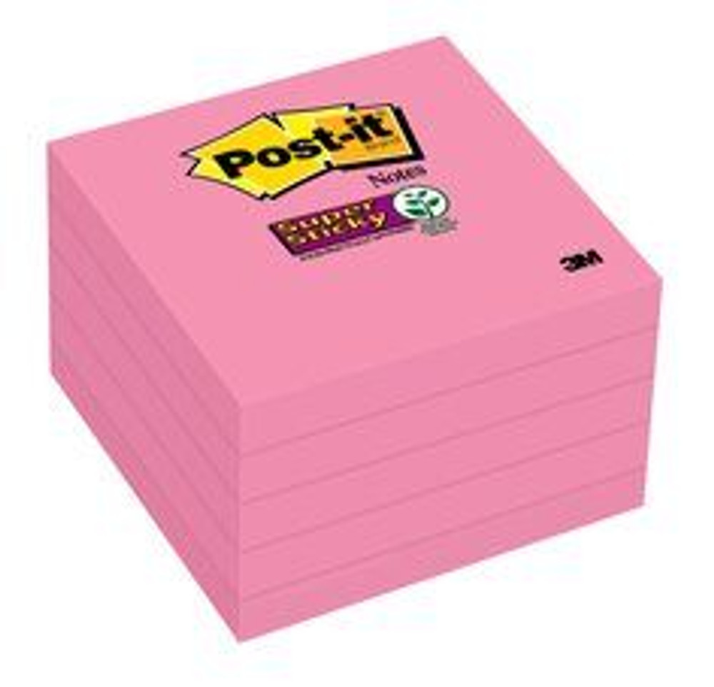 Post-it Super Sticky Notes 654-5SSNP, 3 in x 3 in (76 mm x 76 mm), NeonPink, 5 Pads/Pack, 90 Sheets/Pad 36479