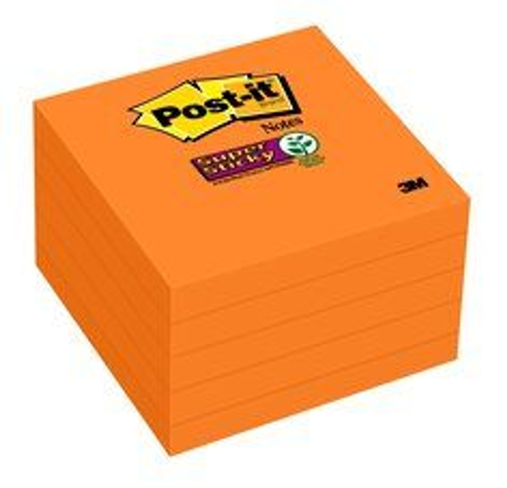 Post-it Super Sticky Notes 654-5SSNO, 3 in x 3 in (76 mm x 76 mm), NeonOrange, 5 Pads/Pack, 90 Sheets/Pad 36474