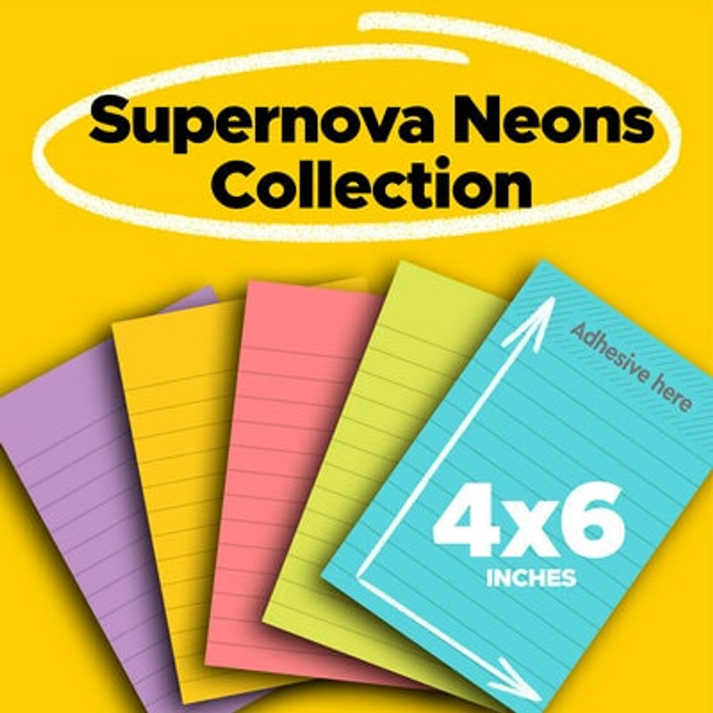 Post-it Super Sticky Notes 660-5SSMIA, 4 in x 6 in (101 mm x 152 mm), Supernova Neons Collection