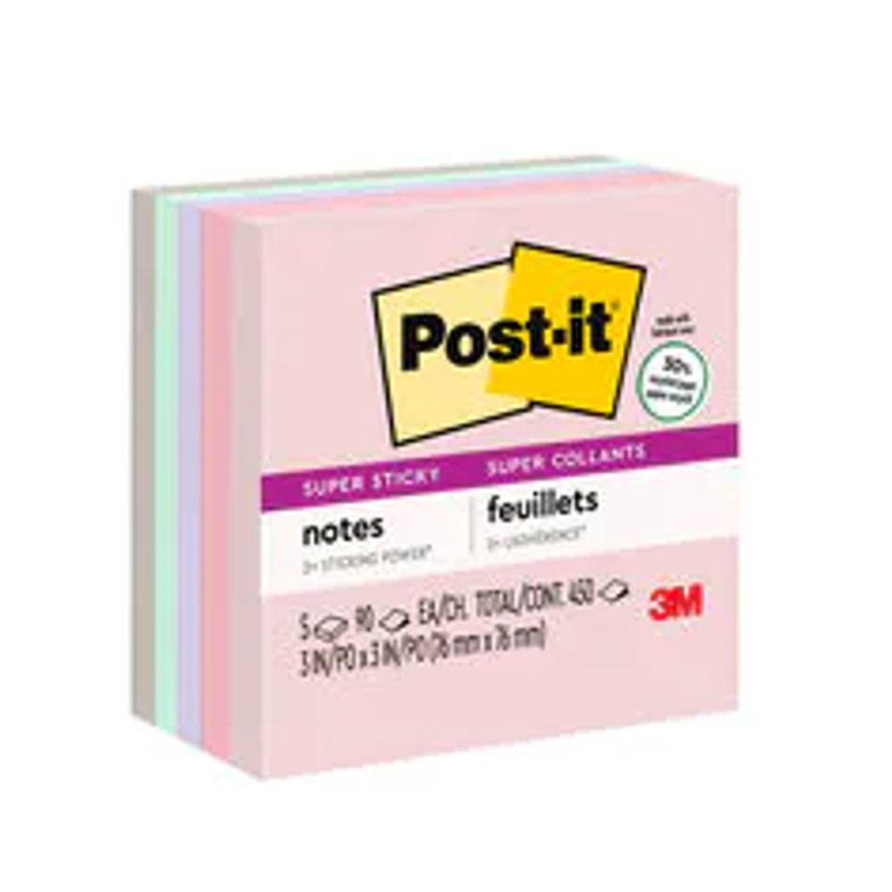 Post-it Super Sticky Recycled Notes 654-5SSNRP, 3 in x 3 in (76 mm x 76 mm), Bali Colors 98020
