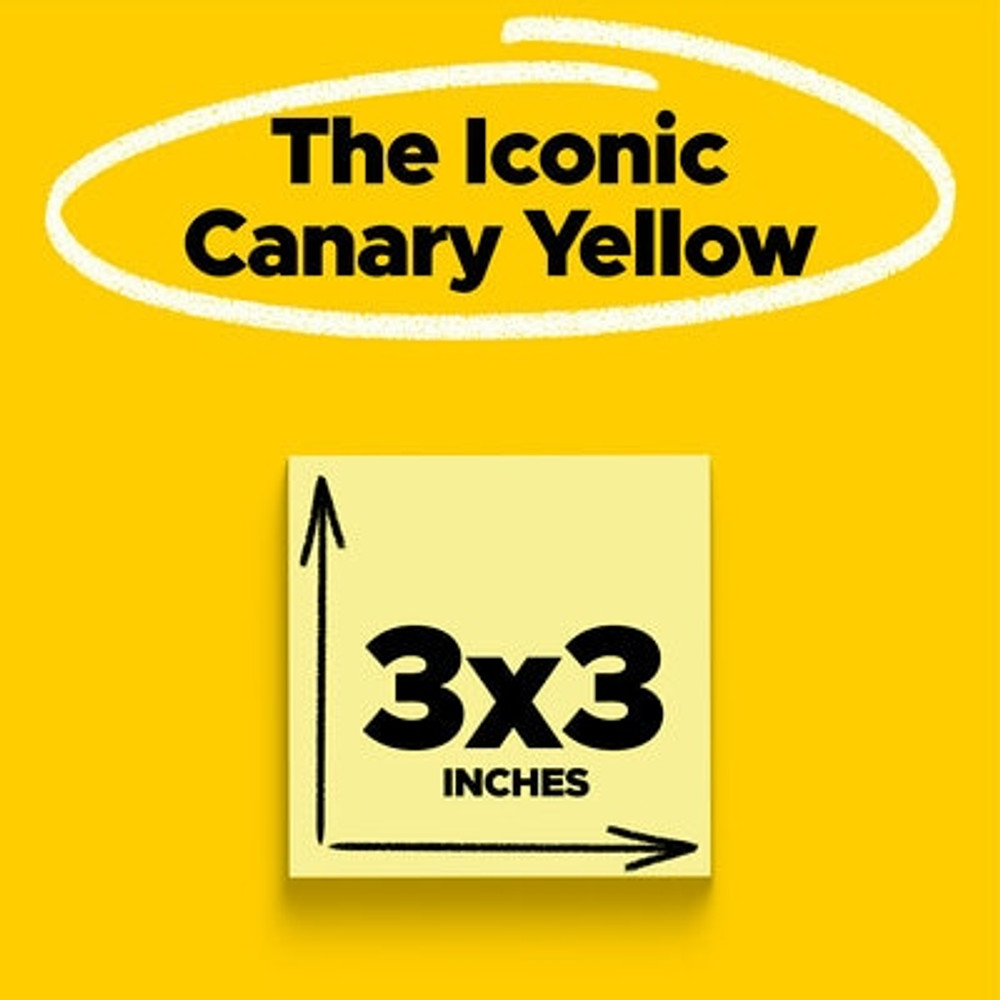 Post-it Super Sticky Notes 654-24SSCY, 3 in x 3 in (76 mm x 76 mm), Canary Yellow 33529