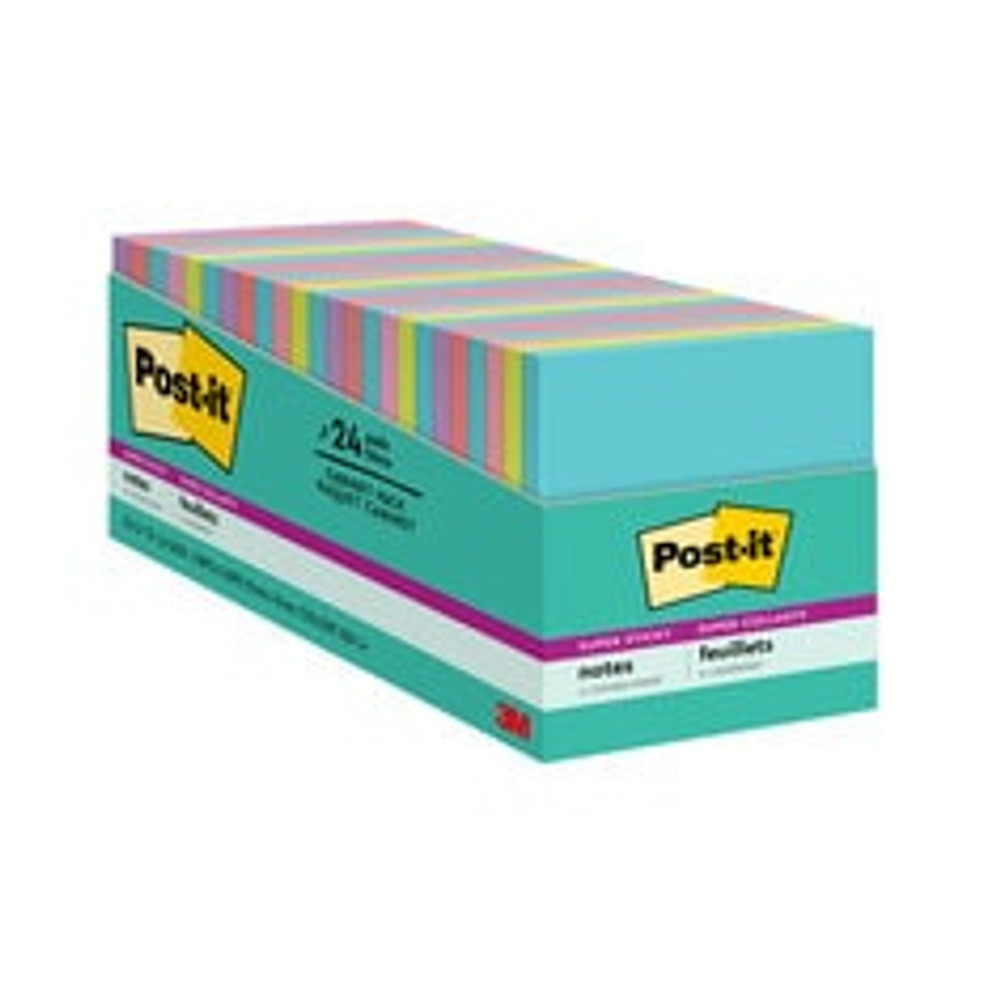 Post-it Super Sticky Notes 654-24SSMIA-CP, 3 in x 3 in (76 mm x 76 mm),Miami Collection, 24 Pads/Pack, 70 Sheets/Pad 680