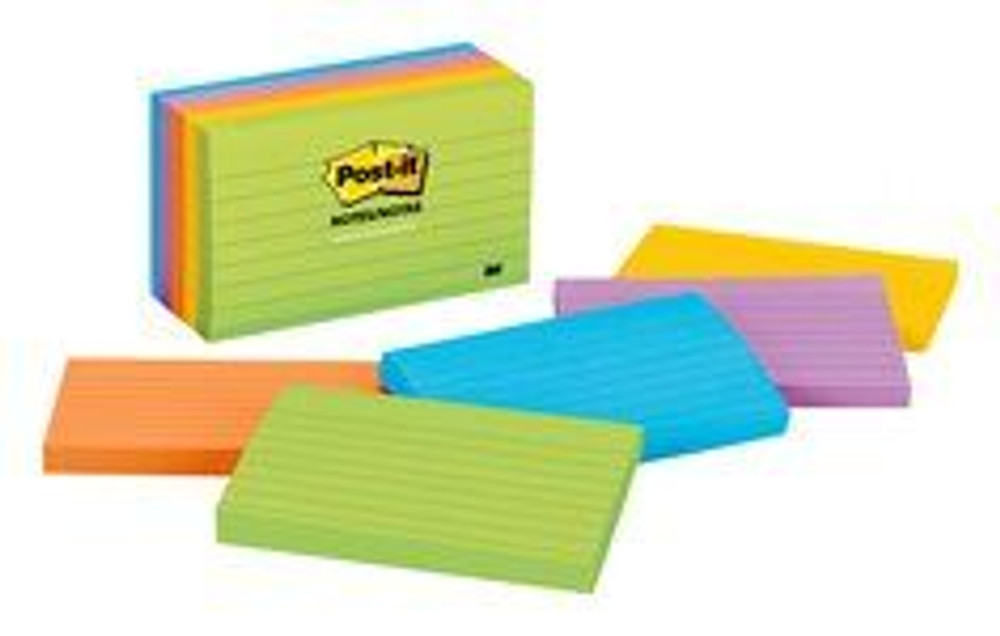 Post-it Notes, 635-5AU, 3 in x 5 in (76 mm x 127 mm), Jaipur Colors,Lined, 5 Pads/Pack, 100 Sheets/Pad 72969