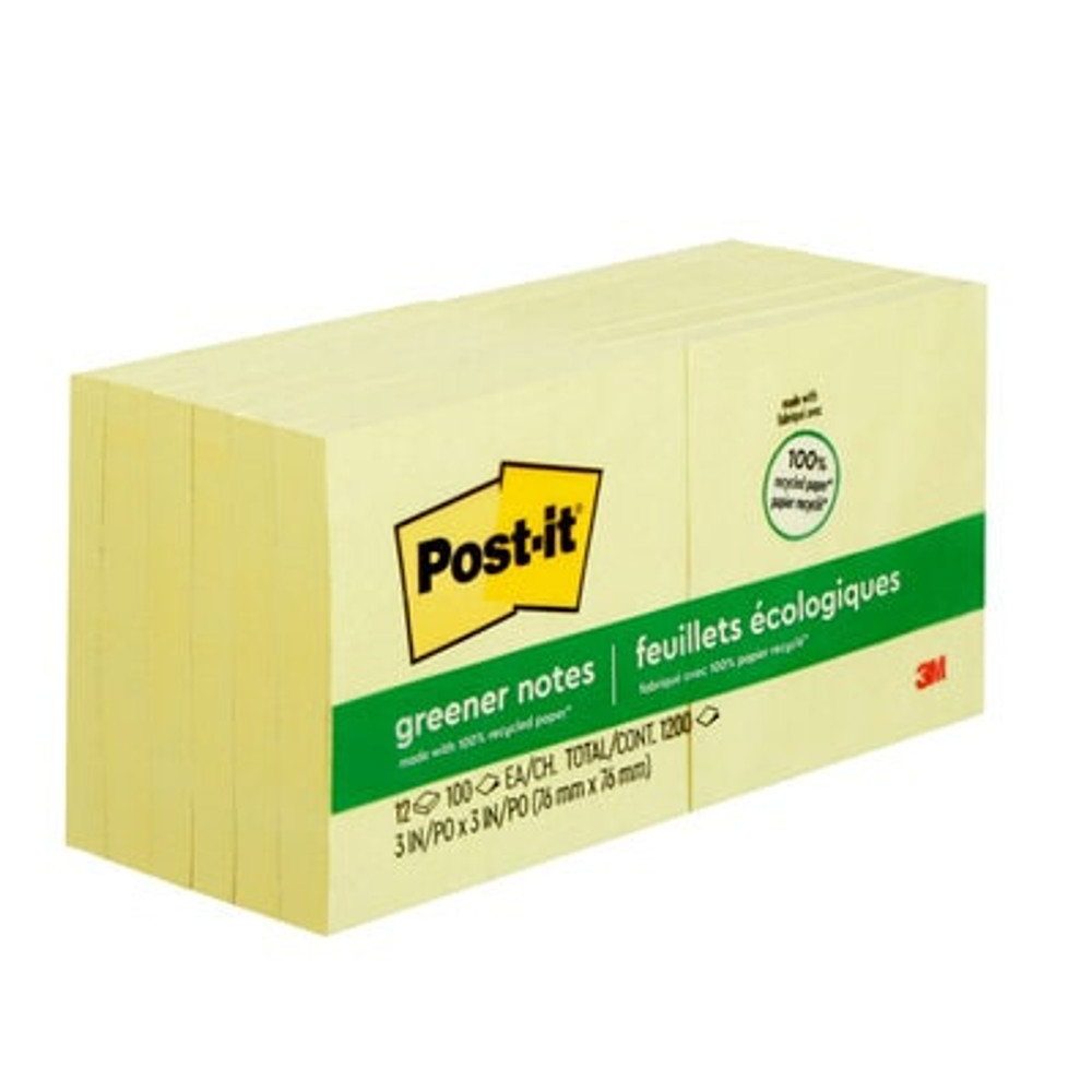 Post-it Notes 654-RP, 3 in x 3 in Canary Yellow