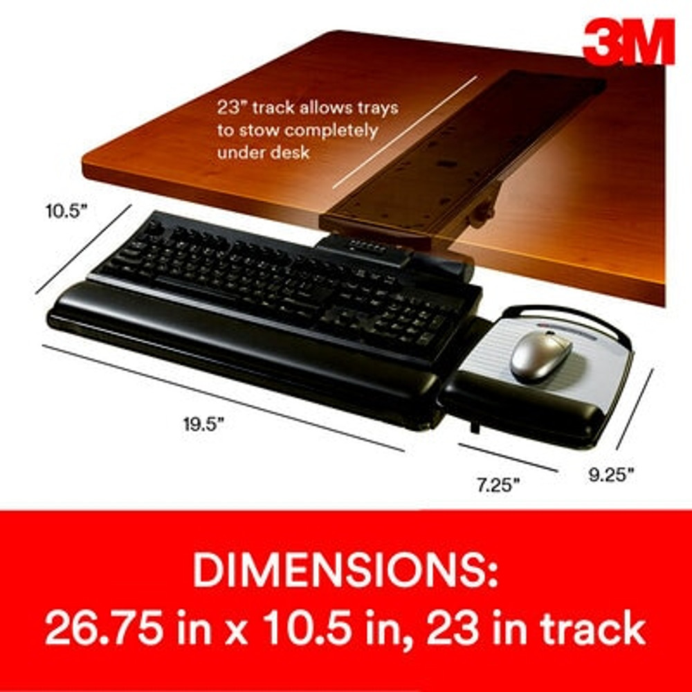 3M Sit/Stand Easy Adjust Keyboard Tray with Adjustable Keyboard and
Mouse Platform, 23 in Track, AKT180LE