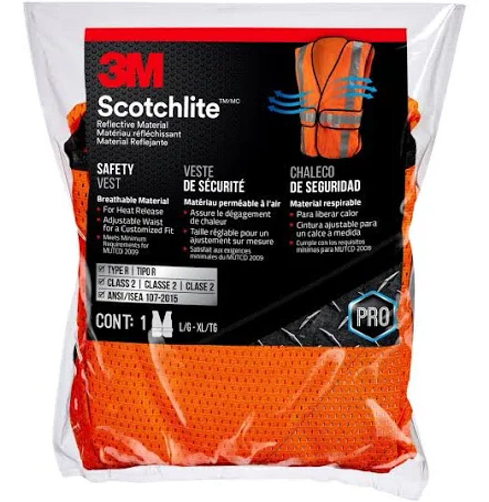 3M Reflective Construction Safety Vest with 5 Point Tear Away 94625-80030-PS, class 2, Hi Viz Orange, 5/cs 94625