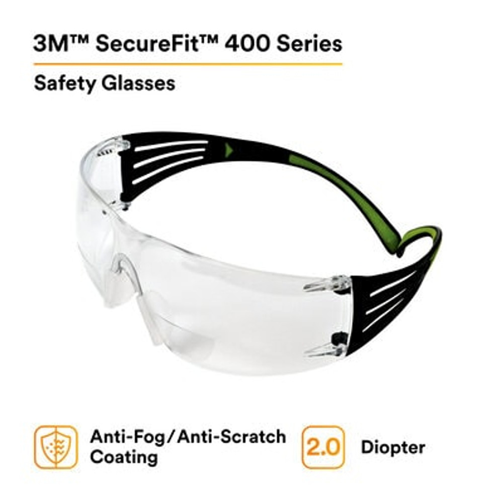 3M SecureFit Protective Eyewear SF420AF, Clear Lens, +2.0 Diopter, 20
EA/Case