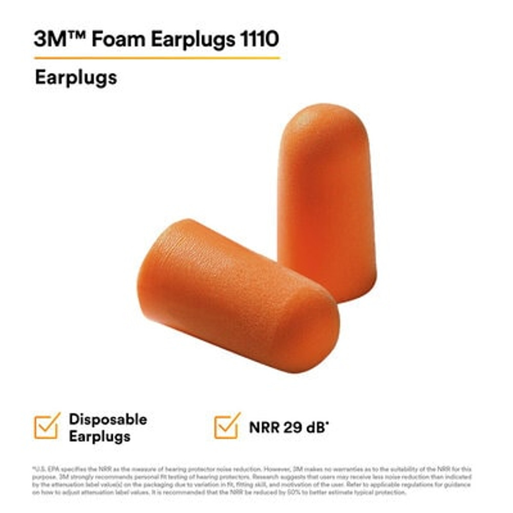 3M Foam Earplugs 1100, Uncorded, 1000 Pair/Case 29008
