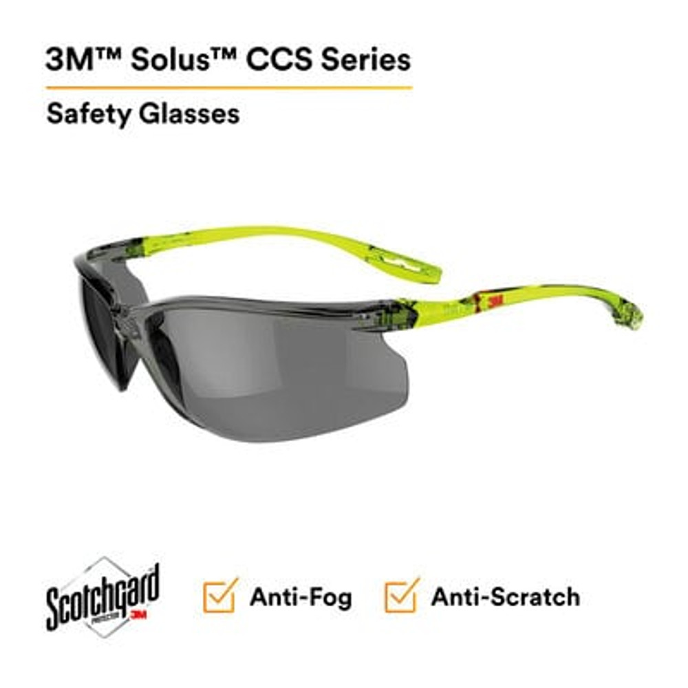 3M Solus CCS Series, SCCS02SGAF-GRN, Scotchgard Anti-Fog Coating, Gray AF-AS lens, 20ea/cs