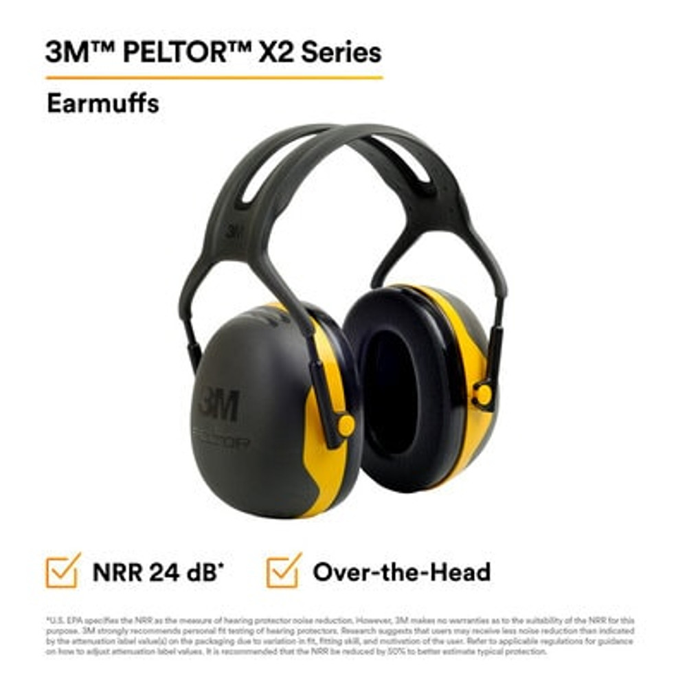 3M PELTOR X2 Earmuffs X2A/37271(AAD), Over-the-Head, 10 EA/Case 93724