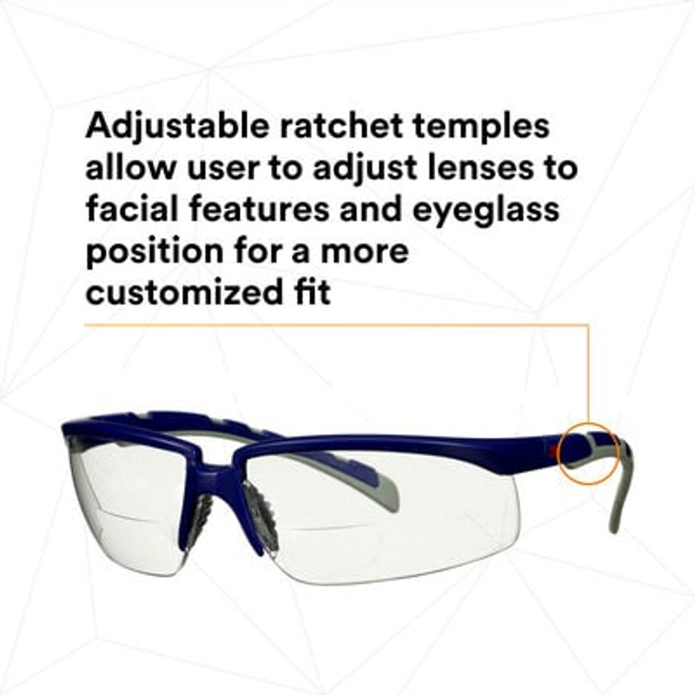 3M Solus 2000 Series, S2015AF-BLU, Blue/Gray Temples, Clear Reader +
1.5 Anti-Fog/Anti-Scratch Lens, 20 ea/Case