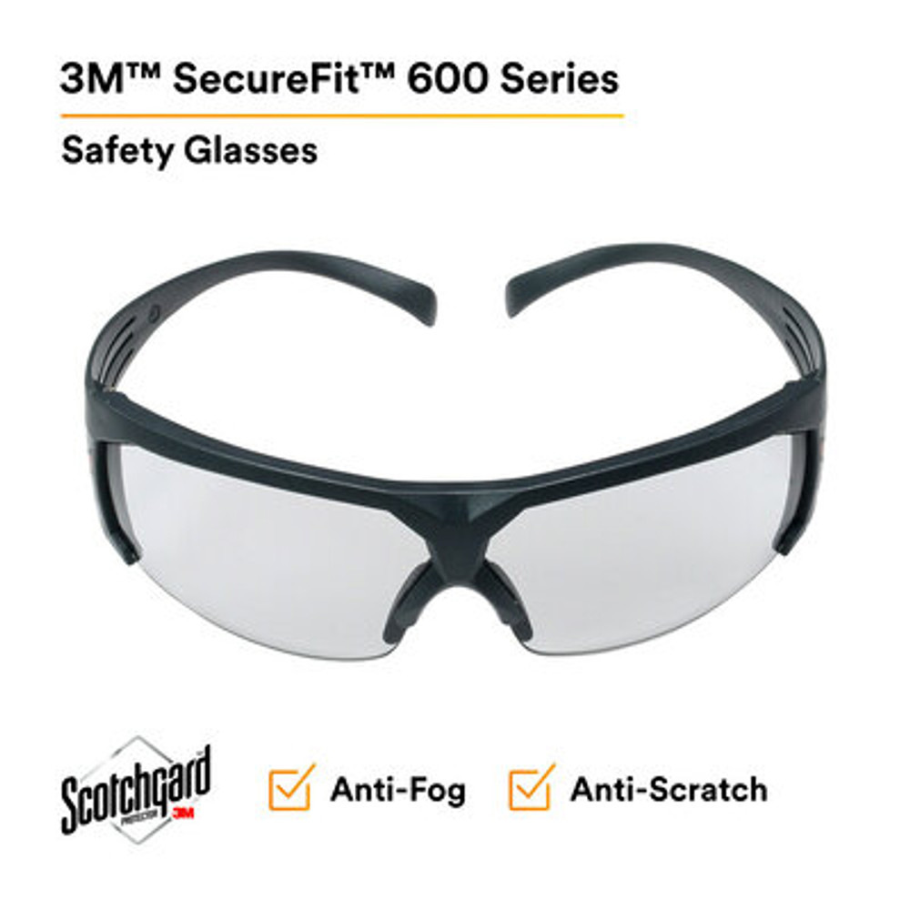 3M SecureFit SF607SGAF, Grey Indoor/Outdoor Scotchgard Anti-fog lens,
20 ea/case